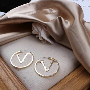 Fashion double v gold hoop earrings for women lady party wedding lovers gift engagement Jewelry for Bride just hoops silver designer earrings luxury earring