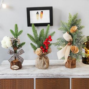 装飾的な花の花輪人工クリスマスツリー装飾ミニパインパインコーンホリデーデコレーションシミュレーションポット植物現実的なタブ