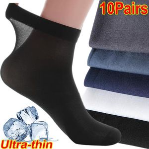 Men's Socks 10Pairs Men Ultra-thin Summer Ice Silk Solid Mid-tube Business Breathable Soft Ankle Bamboo Fiber