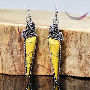 Dangle Earrings Boho Ethnic Yellow S Stone Vintage Jewelry Thai Silver Color Leaf Flower Triangle