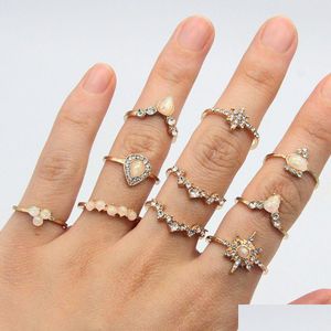 Band Rings Boho Vintage Gold Star Knuckle Ring For Women Crystal Crescent Geometric Female Finger Set Jewelry 2022 Drop Delivery Dhi7B