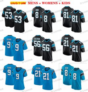 Mens Womens Kids Football Jerseys Custom 9 Bryce Young Darnold 8 Jaycee Horn 53 Brian Burns 21 Jeremy Chinn 6 Miles Sanders 56 Bradley Bozeman 49 Luvu 81 Hurst Thompson