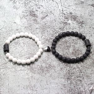 Strand Black White Beads Bracelet Men Women 12 Constellation Braclet Distance Attract Yin Yang Love Heart Magnet Couple Braslet Jewelry