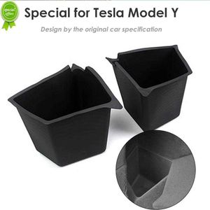Ny Futhope Car Trunk Side Storage Box för Tesla Model y 2018-23 Hollow Cover Organizer Flocking Mat Skiljebräda Städning Städning
