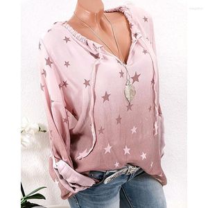 Blusas femininas 2023 Pentagrama impressão de manga longa camisa casual de tamanho grande s-5xl Blusa de verão Top camisetas mujer atacado blusa feminina