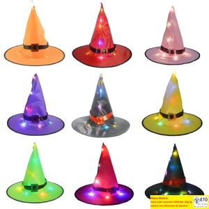 Halloween Glowing Witches Hat with LED Light Outdoor Suspension Tree Glowing Hats Home Party Decoration Cosplay Costume Props