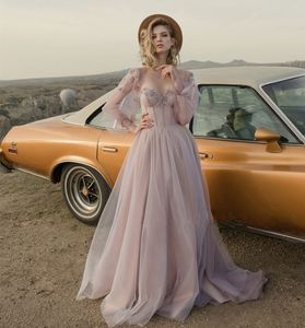 Boho Wedding Dress 2023 Sweetheart Lilac Tulle A-Line Exposed Bening Long Hides With 3D Flowers Bridal Clown Vestidos de Novias Robe de Mariage