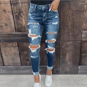 Women's Jeans Sexy Skinny Mid-waist Denim For Women Office Lady High Strecth Ripped Spring Fashion Ladies Trousers Pantalon 25656