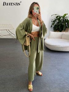 Kvinnors tvåbitar byxor Bomullslinne Två bit Set Women 2023 Spring Summer Loose Long Sleeve Cardigan Top Pants Passar Women Casual Two Piece Set P230515