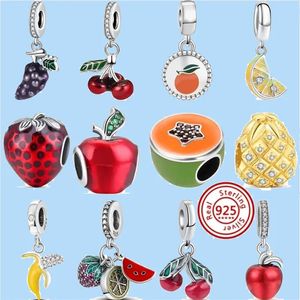 925 Charm Boncuk Aksesuarları Fit Pandora Takımları Takı Çilek Elma Kantal Kiraz Lemon Meyve Boncuk