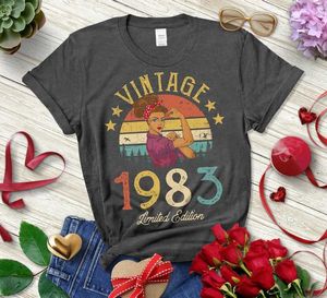 Women's T-Shirt Vintage 1983 Limited Edition Retro Womens Shirt Funny 39th Birthday Gift Birthday Party Shirts Women Casual Short Sleeve Female P230515