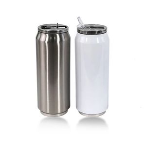 Water Bottles 17oz White Sublimation Tumbler Stainless Steel Can Bottle 500ml Coke Can Style Drinks Bottle With Straw For Father's Day Gift 230515