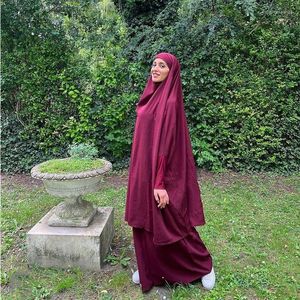 Ethnic Clothing Muslim Woman Prayer Dress Islam Khimar Hijab Dubai Abaya Jilbab 2 Piece Set Arabic Black Abayas Turkey Ramadan Outfit