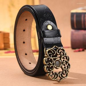 Belts Fashion Belt For Women High Quality Cowskin Genuine Leather Vintage Casual Flower Buckle Jeans Designers Strap LB2183