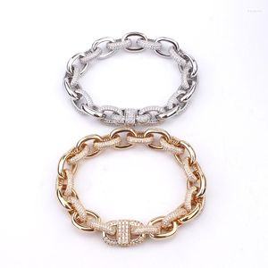 Länkarmband Hip Hop Half Cubic Zirconia Paved Bling Iced Out O Shape Round Chain Bangle Armband för män Rapper smycken