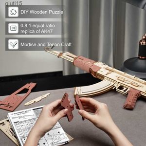 Gun Toys Robotime Rokr Automatic Rifle AK-47 3D Wooden Assembly Gun Double Firing Modes Funny DIY Toys for Kids Adults Justice Guar LQ901 T230515