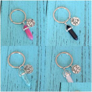 Key Rings 12 Zodiac Sign Constellations Crystal Pendums Keychain Natural Stone Hexagonal Prism Fashion Chain Jewelry Keyring 617 Dro Otgb0