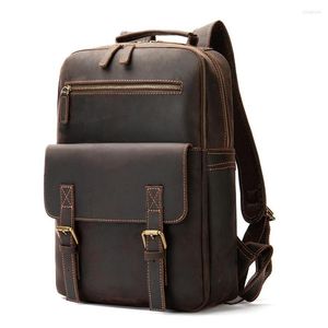 Backpack Genuine Leather Big Backpacks Vintage Men Real Cowskin Travel Bag Male Business 15 Inch Laptop School Daypack Boy