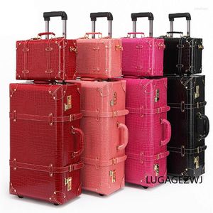 Suitcases Vintage Hard Roller Trolley Box Set Chinese Red Wedding Case Large Capacity Makeup Suitcase High-end Storage Travel Luggage