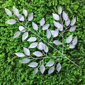 Decorative Flowers Artificial Silk Gold Banyan Tree Leaf White Leaves Branch Landscape Plant Rattan Wedding Home Party Christmas Decoration