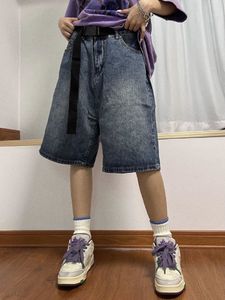 Женские шорты Y2K Summer Women Vintage Streetwear Корейская джинсовая джинсовая джинсовая джинсы с высокой длиной колена в ширину.