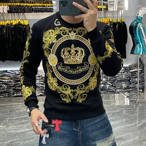 Męskie bluzy barokowe cekin cekin crown klub bawełny pot homme harajuku bluza luksus złoty czarny haft bluzy męskie sudadera hombre