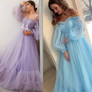 Casual Dresses Women Purple Blue Sexy Off Shoulder Slim Long Sleeve Wedding Cocktai Prom Celebrity Bridesmaid Ball Gown Vestido Con Tul