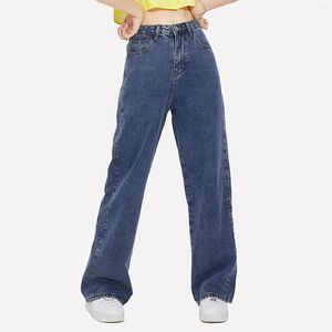 Kvinnors jeans kvinnor avslappnad lös knapp blixtlås pocket byxor raka bantning denim leggings för storlek 20 jean hög