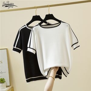 Blouses femininas camisas camisetas mujer fino tricotado t mulheres de manga curta de verão tops femininos roupas listradas t-tee femme 18841 230516