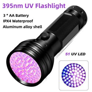 Portátil 51led 395nm UV lanterna Ultravioleta Tocha Tocha preta Cat manchas de cão de gato Detector de alimentos mofado lanterna leve roxa