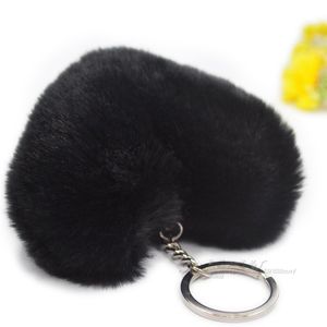 Fluffy Pompom KeyChain -gåvor för kvinnor Soft Heart Shape Pompon Fake Rabbit Key Chain Ball Car Bag Tillbehör Nyckelring