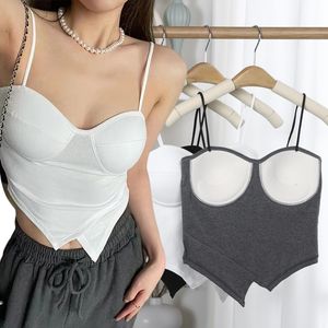 Womens TShirt Seamless Built In Bra Camisole For Summer Sleeveless Top Spaghetti Strap Slim Tube Padded Crop s Sexy Vest 230516