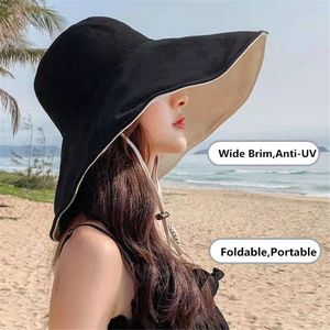 Wide Brim Hats Bucket Spring Summer AntiUV Women Men Beach Sun Outdoor Sunscreen Panama Foldable Portable Fisherman Cap 230515