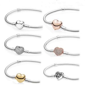 925 Pfund Silber New Fashion Charm Original Pandora Armband, Silber Armband Set mit Liebe Stammbaum Schlangenknochen Kettenarmband DIY Basic Armband