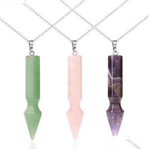 Pendant Necklaces Natural Gemstone Cone Necklace Healing Crystal Quartz Reiki Chakra Gem Stones 18 Inch Women Girls Men Birthday Gif Dhal3