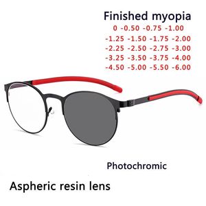 Reading Glasses Pochromism Eyeglasses Retro Round Alloy Frame Myopia Glasses Outdoor UV Protection Diopter -0.5 -1.0 -1.5 -2.0 To -6.0 230516
