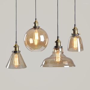 Pendant Lamps American Retro Led Suspension Light Creative Bedroom Home Decors Accessories Amber Color Glass Hanging Lamp