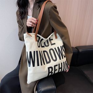 Women Men Handbags Canvas Tote Bags Reusable Grocery High Capacity Shopping Tote Bag with Letter Printing
