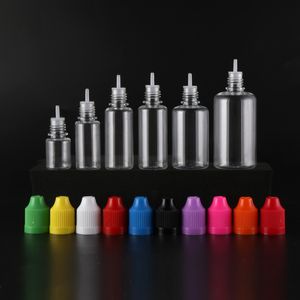 カラフルなキャップ付き液体ペットドロッパーボトル長い薄いヒントクリアプラスチック針ボトルズ5ml 10ml 15ml 20ml 30ml 50ml