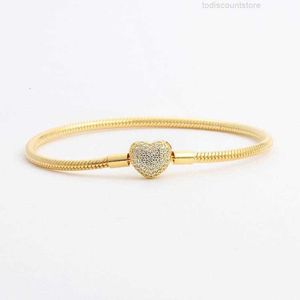 18 Karat Gelbgold vergoldete CZ-Diamant-Herz-Armbänder, Original-Box-Set für Pandora 925 Silber Schlangenketten-Armband, Damen, Hochzeit