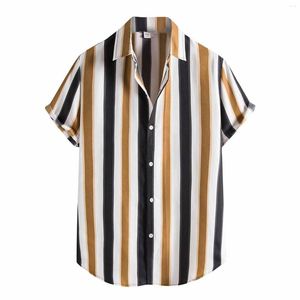 Men's T Shirts Basic All -Match Stripe Button Casual Mens Fashion Ethnic Retro Short Sleeve Printing Hawaiian Shirt Comdy