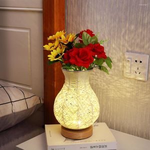 Lampki nocne Bambusa wazon lampa stołowa USB salon kwiaty garnek rośliny próbki sypialni Desktop Dekoracyjne światło LED