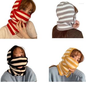 Berretti Cappello con cappuccio Sciarpa Berretto a righe Maschera Moda invernale Maglia paraorecchie Ragazze all'uncinetto