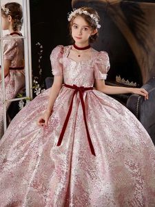 2023 Arabic Princess Flower Girl Dresses for Wedding Ball Gown 3D Floral Lace Girl Communion Dress Prom Pageant Gown Tulle sequined pink Pageant Dresses For Girls
