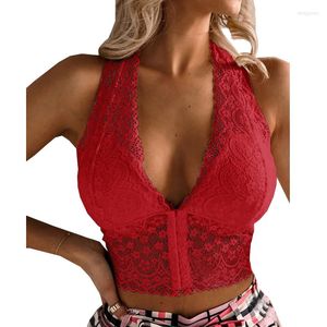 Women's Tanks Fashion Women Bralette Bra Crop Top Bustier Lace Tank Tops Halter Female Sexy V-Neck Underwear Bras Summer Lingerie