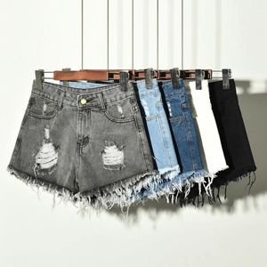 Kvinnors shorts sexig sommar denim shorts kvinnor hög midja jean shorts kvinnliga lösa hål jeans shorts med fickor avslappnad plus size s-2xl 230516