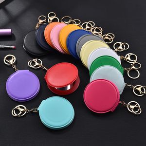 Makeup Mirror Pu Small Round Mirror Keychain Double-Sided Folding Mirror Furry Ball Mirror Pendant Gifts Travel Accessories