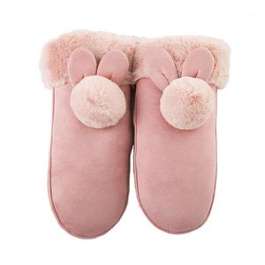 Fem fingrarhandskar 2023 Vinter Keep Warm Fashion Heavy Type Women Cartoon Gift for Girls Lovely Female Sheepskin Leather Fur AB367