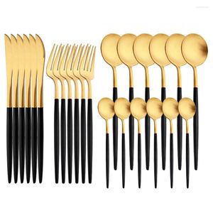 Dinnerware Sets 16/24Pcs Upscale Matte Black Gold Cutlery Set 18/10 Stainless Steel Tableware Knife Fork Coffee Spoon Flatware