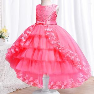 Abiti da ragazza Summer Girls' Trailing Lace Puffy Dress Wedding Banquet Campus Festa di laurea Performance Host Show